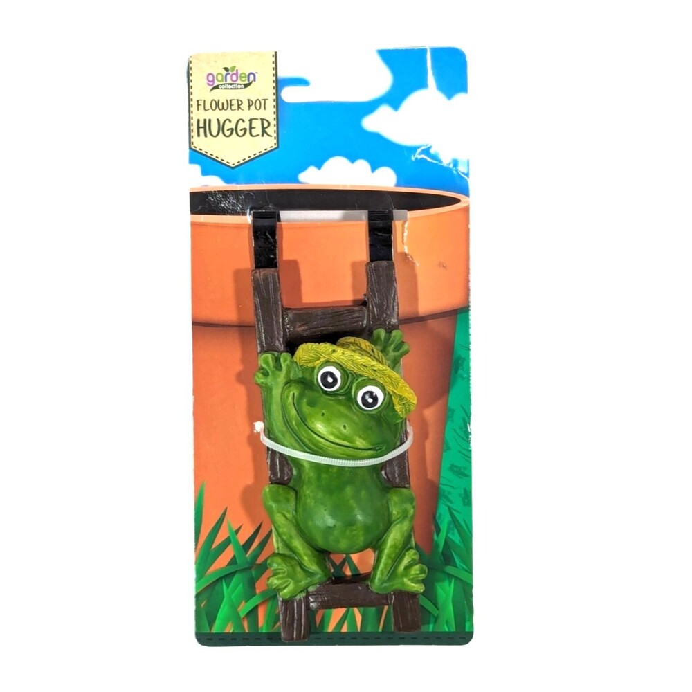 Garden Climbing Green Frog Flowerpot Planter Hugger Resin 5.5-inch Gift NEW